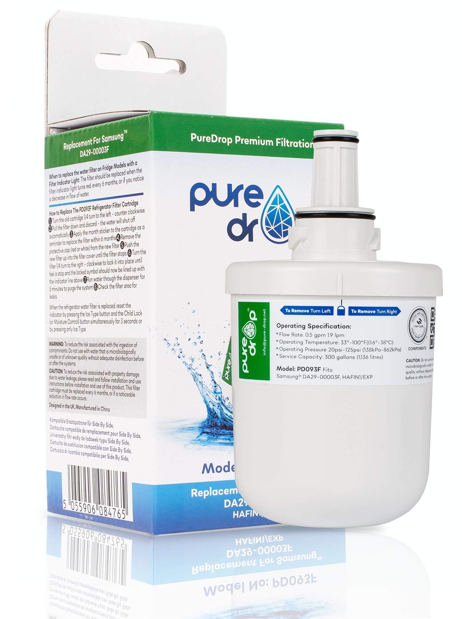 Puredrop PD093F Compatible With Samsung DA29-00003F DA29-00003B Aqua Pure Plus HAFIN1/EXP Fridge Freezer Ice & Water Filter