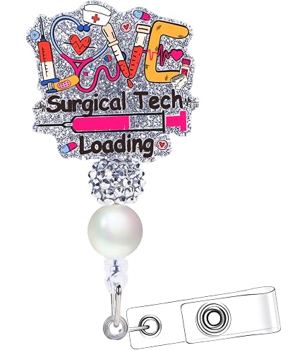 Fun & Sparkly Badge Reel For Surgical Techs & OR Nurses - Glitter ID Holder Clip For Scrub Life - View #7