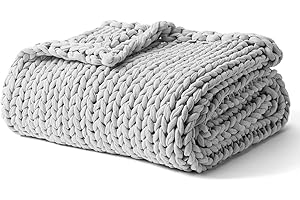 YnM Cooling Weighted Blanket, 100% Cotton Handmade Chunky Knitted Blanket, Weighted Lap, Breathable Heavy Blankets, Machine Washable Throw for Sleep or Home Decor (Light Grey, 50x60 Inch, 10lbs)