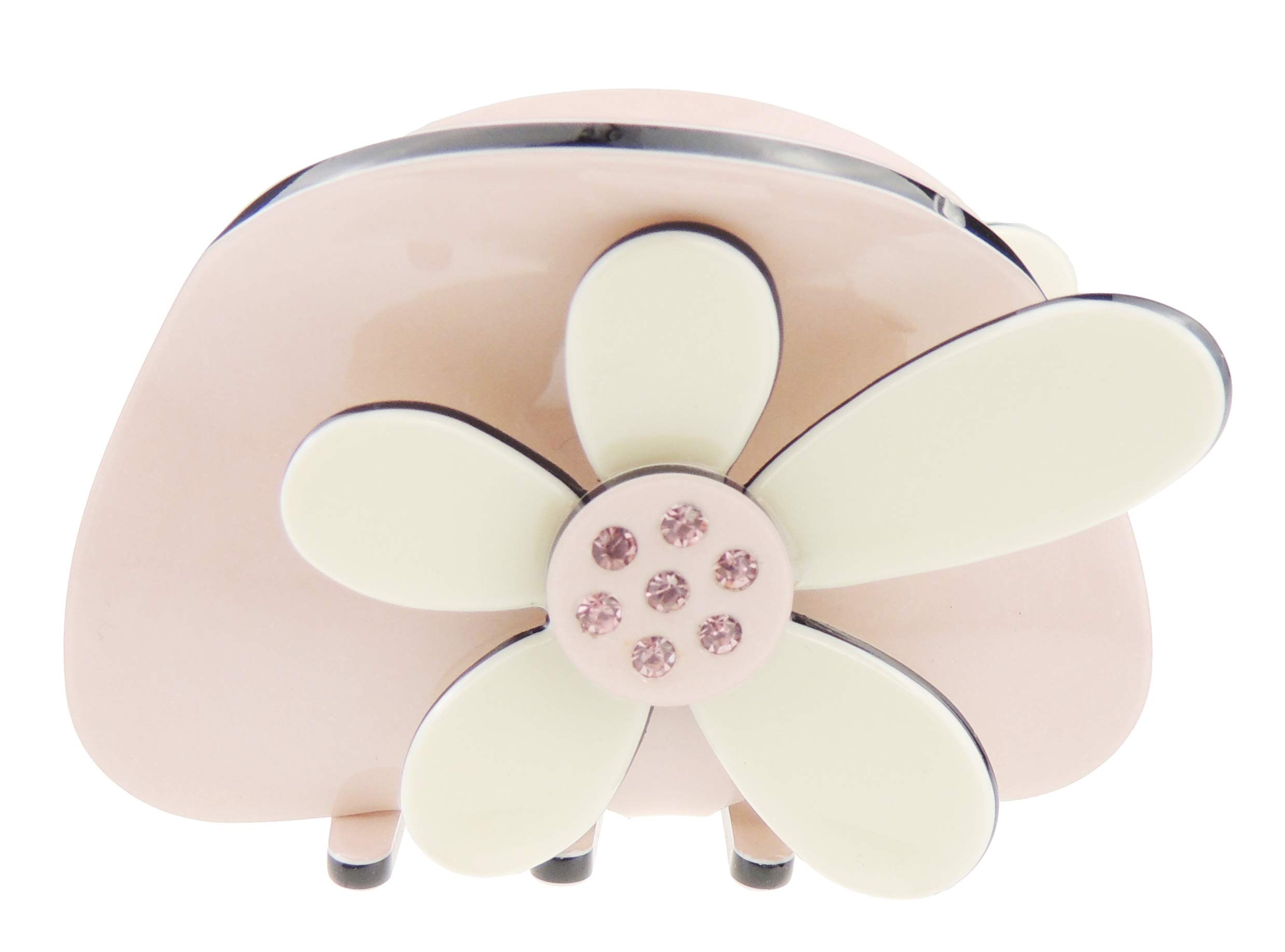 Ladies Layered Daisy Flower Small 6cm Hair Claw Clamp (Big Pink Cream)