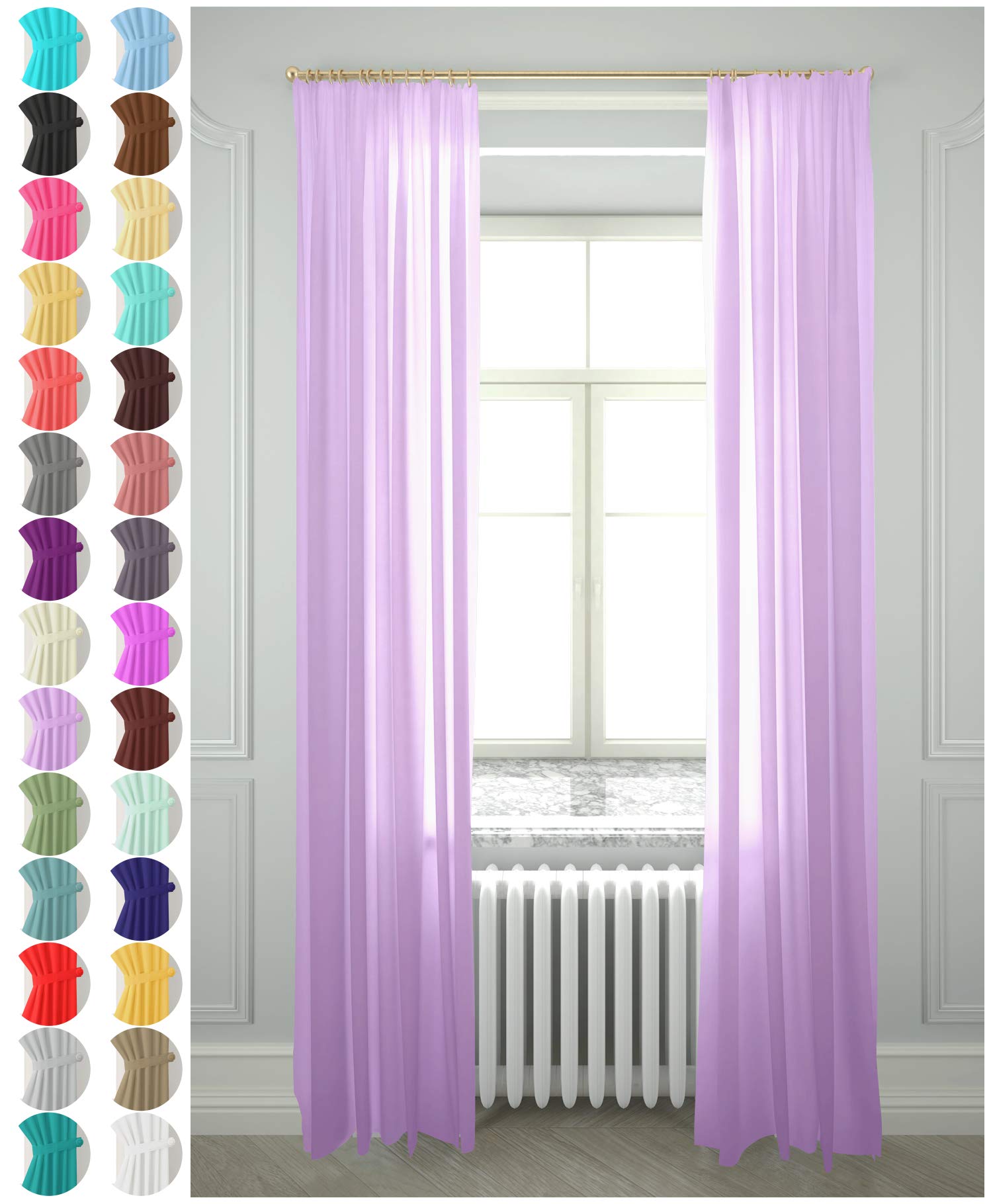 Megachest gathering tape voile curtain(lilac W 56" x L 81" (2 Panels)