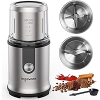 Ingeware Upgrade Coffee Grinder Electric, 300W Spice Grinder, Coffee Bean Grinder, 2 Removable Stainless Steel Bowls…