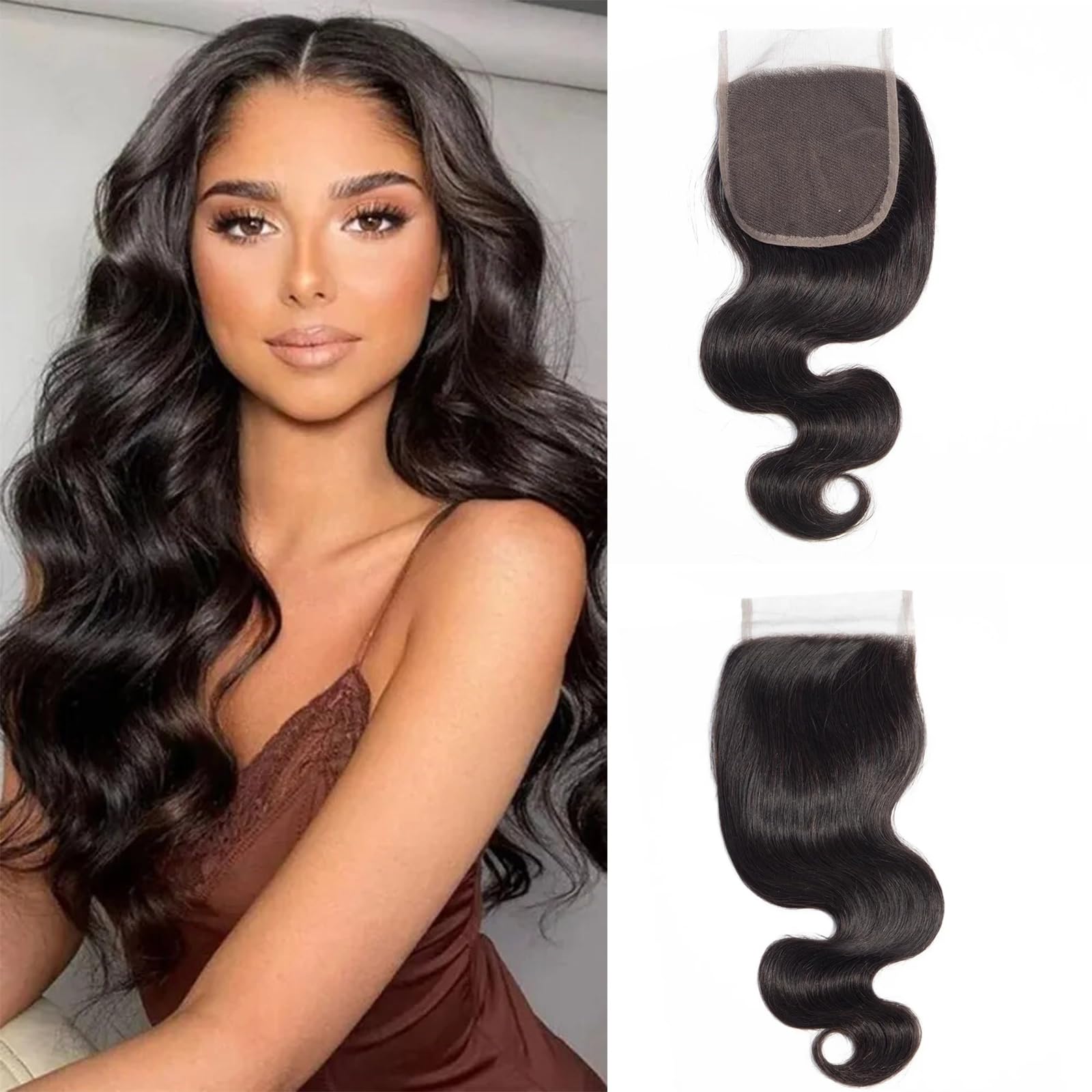 DUAUJUIU 4x4 Lace Closure Body Wave Wavy HD Transparent Lace Human Hair Free Part Closure Pre Plucked with Baby Hair Natural Color Brazilian Hair for Black Women 18 Inch — image 1