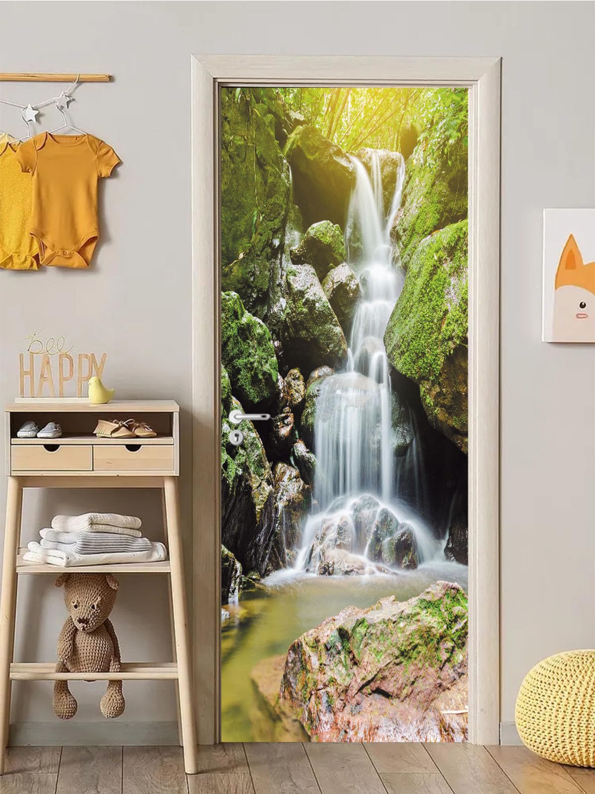 FLFK 3D Sunshine Waterfall Door Murals Peel and Stick 77x200cm- Self-Adhesive Door Stickrs Poster Wallpaper Decals for Home Bedroom Office(2Pcs/Set)