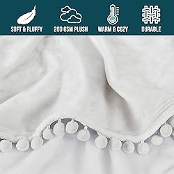 PAVILIA White Throw Blanket Pom Pom for Couch, Twin