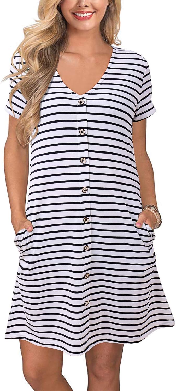 Women's Casual T-Shirt Dresses Long Sleeve Tunic Loose Swing Dress with Pockets