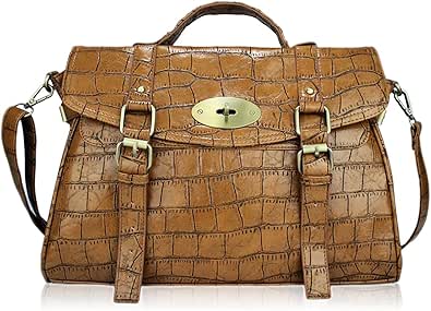Download Womens Mock Croc Tan Brown Designer Satchel Fashion ...