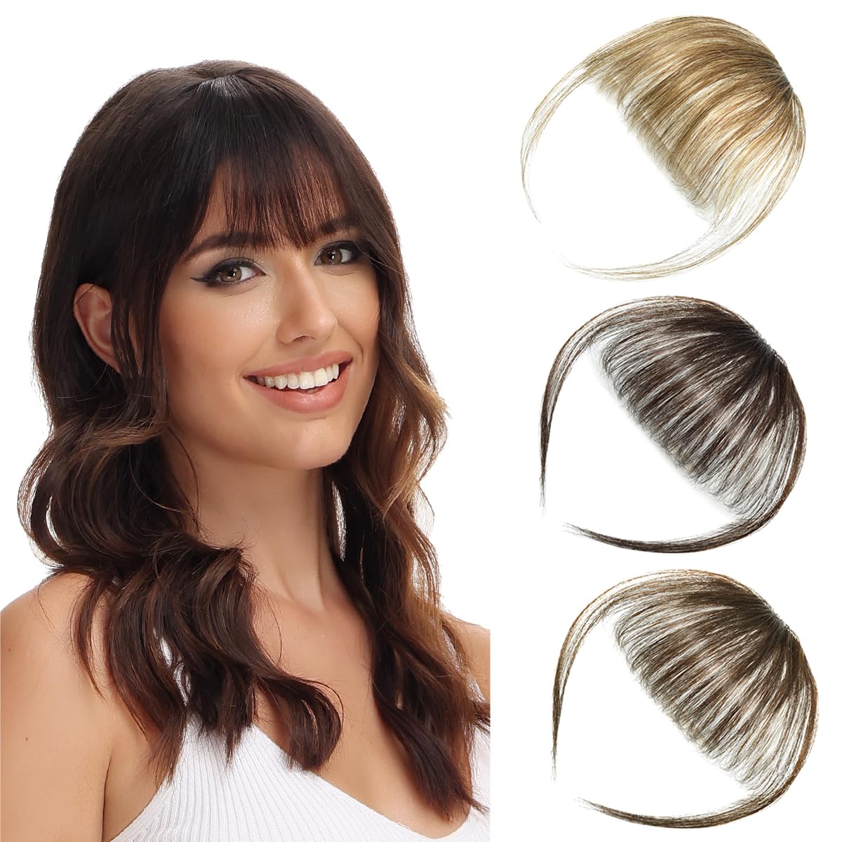Photo 1 of EMERLILY Bangs Hair Clip in Hair Extensions Human Hair Flat Front Face Air Fringe Bangs with Temples Natural Black Soft Real Human Hair Pieces for Women