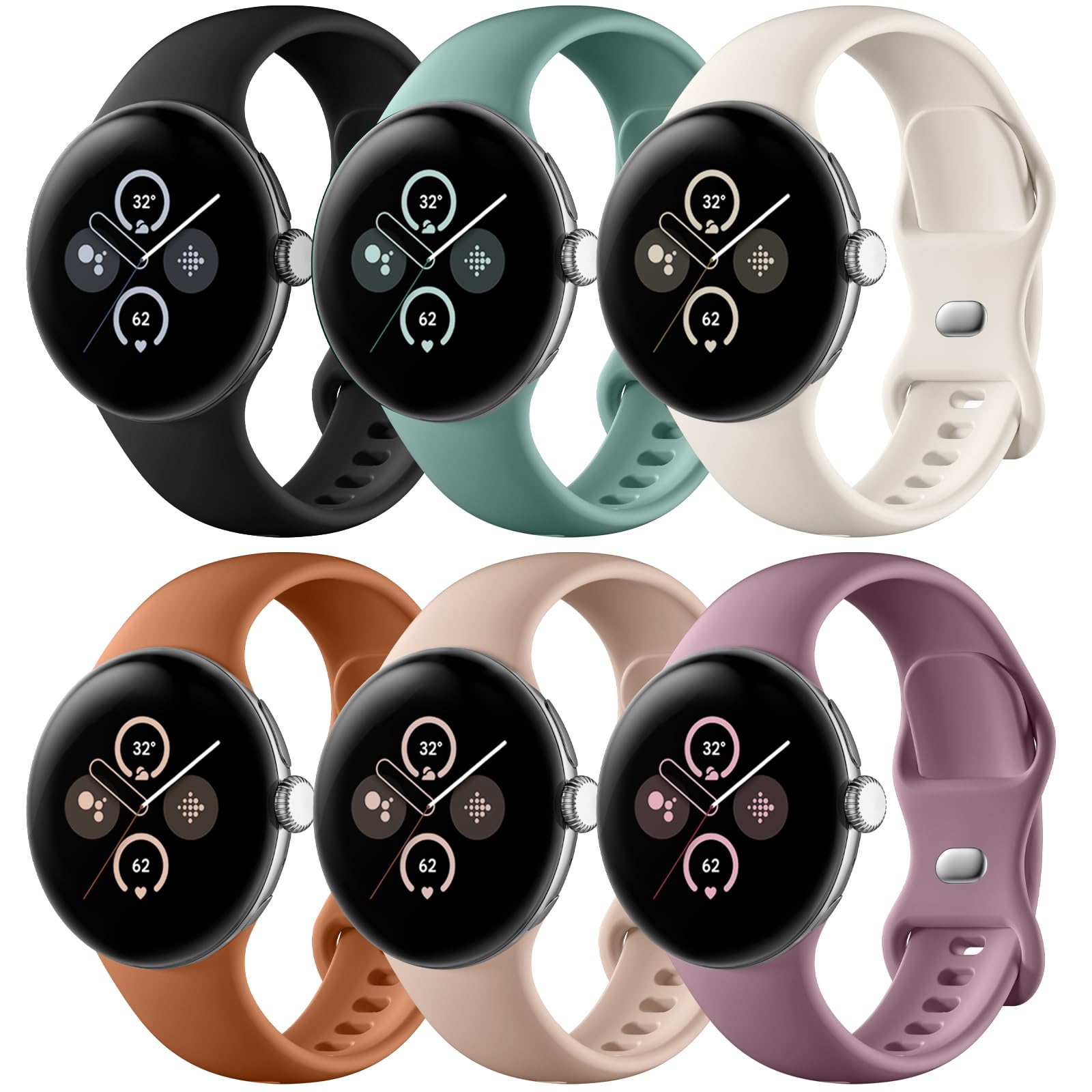 Photo 1 of Maledan Band Compatible with Google Pixel Watch 4/3 41mm 45mm/ Google Pixel Watch Band for Men Women, 6 Pack Soft Silicone Waterproof Strap Replacement Sport Bands for Pixel Watch 1/2/3/4 Accessory, S