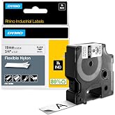 DYMO Rhino Industrial Flexible Nylon Labels, 3/4" x 11.5', Black Print on White Tape