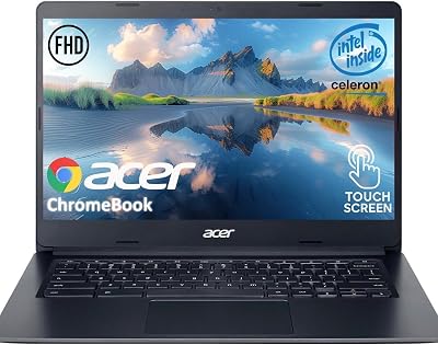 acer Chromebook Laptop - 14 Inches FHD - Touchscreen - IPS Display - 4GB LPDDR4 RAM - 64GB eMMC Storage - Intel Celeron Dual-Core Processor - Charcoal Black - 12.5 Hours Battery Life - 720p Webcam