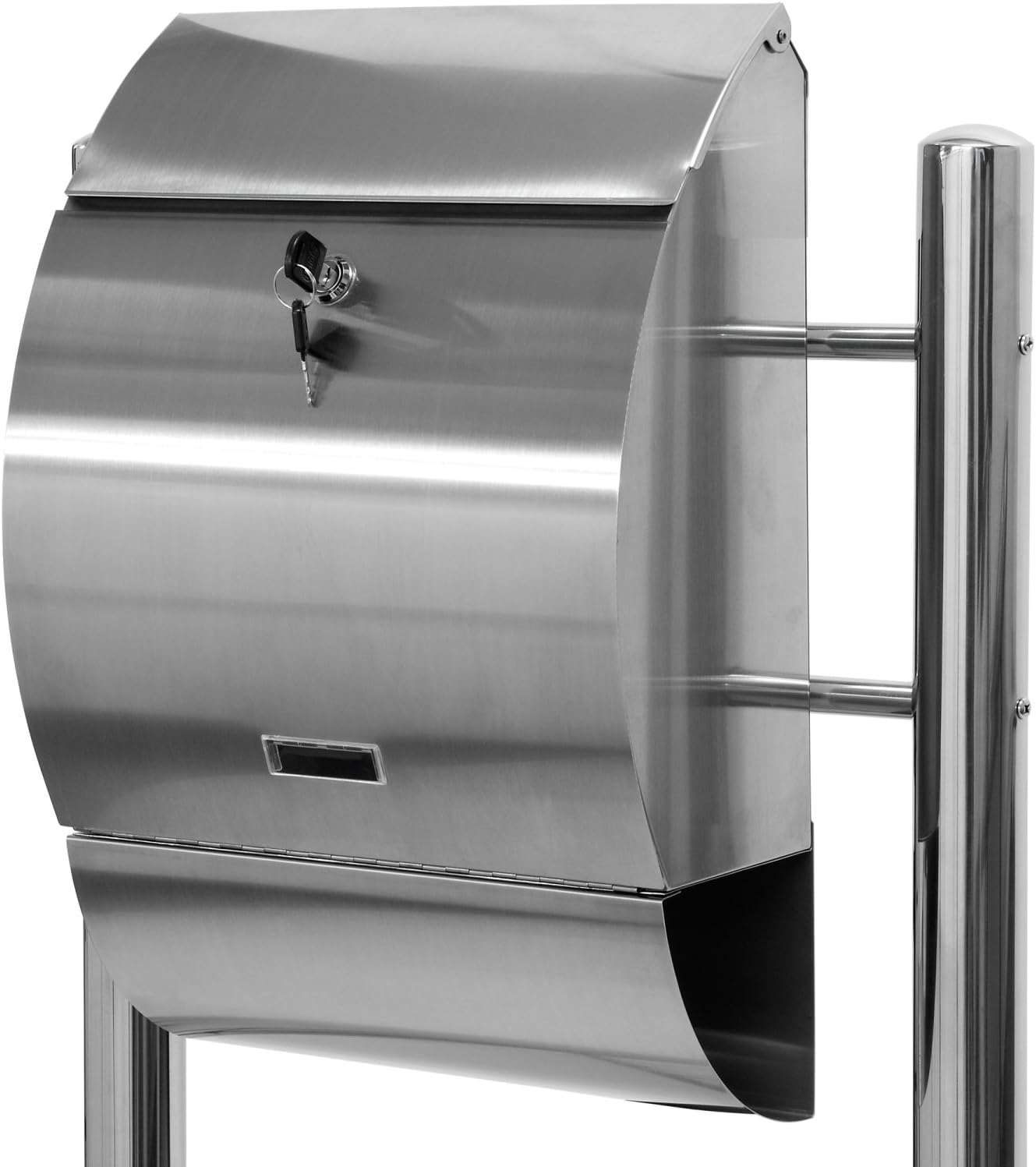 Maxstore STILISTA Briefkasten V2A Edelstahl Standbriefkasten mit Zeitungsfach, Postkasten unterschiedliche Designs, Höhe 120-144cm, Schwere Qualität (6-8kg) - 40100021