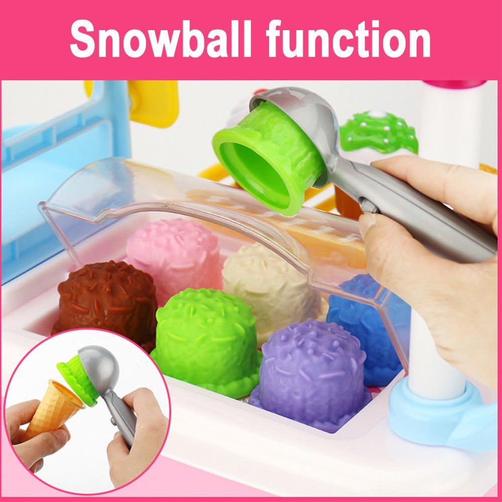 EVERGD Cute Kids Simulation Ice Cream Shop Dresser Cart Pretend Toy Set Role play Gift, Pink-ice Cream Set, Small - Image 3