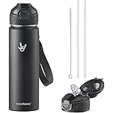 Enerbone 24 oz Insulated Water Bottle, Stainless Steel Bottle with Carrying Strap, Double-Wall Vacuum Insulation Design, Leakproof Sports Bottle with Straw, Keep Drinks Cold or Hot for Hours