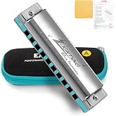 East top Lightning Harmonica, Advanced Diatonic Harmonica Key of A | 10 Holes Mouth Organ Harmonica with Silver Cover, Blues Harmonicas For Adults, Professionals and Students