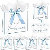 Silkfly 11 Pack Bridesmaid Gift Bags with Bow Ribbon DIY Matron of Honor Gift Bags with Tissue Paper for Bridesmaid Maid of Honor Bridal Shower Bachelorette Party, 11.8x10x4''
