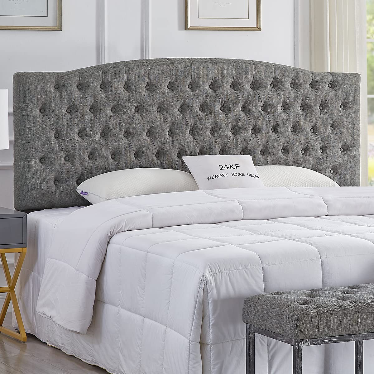 Photo 1 of 24KF Upholstered Tufted Button Linen Fabric Headboard,Comfortable Fashional Headboard King/CA King Size,Granite