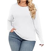 Womens Plus Size Tops Basic Long Sleeve Shirts Crew Neck T Shirt Fall Outfits Loose Fit Casual Blouses