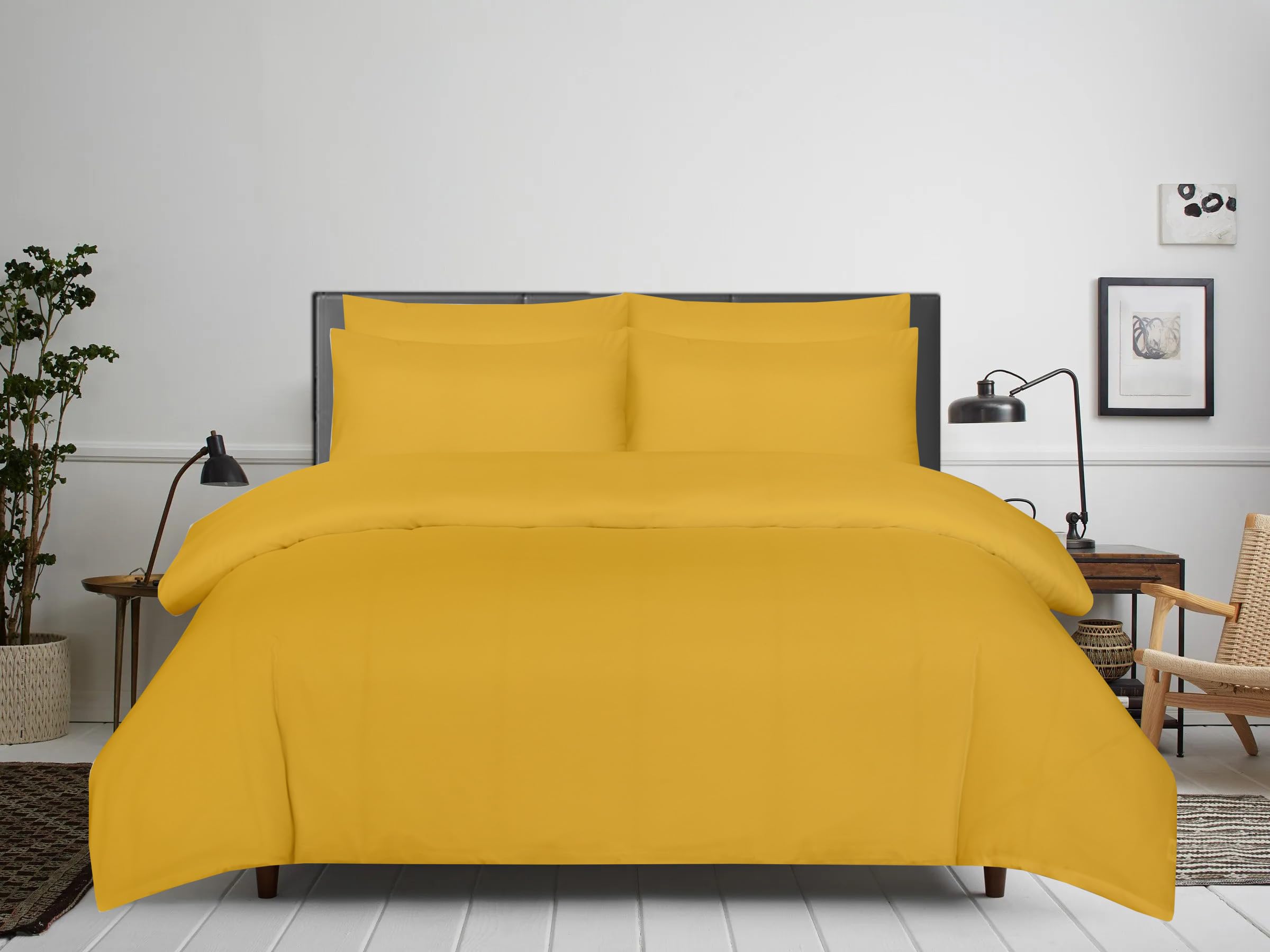 APEX FURNISHINGS Single Duvet Cover Set- 100% Brushed Microfiber Bedding Quilt Cover with Pillowcase - Ochre