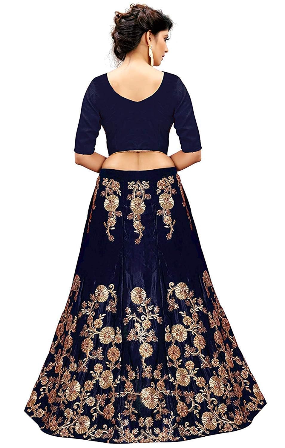 libra enterprise women's embroidered velvet lehenga choli with blouse piece (navy blue)