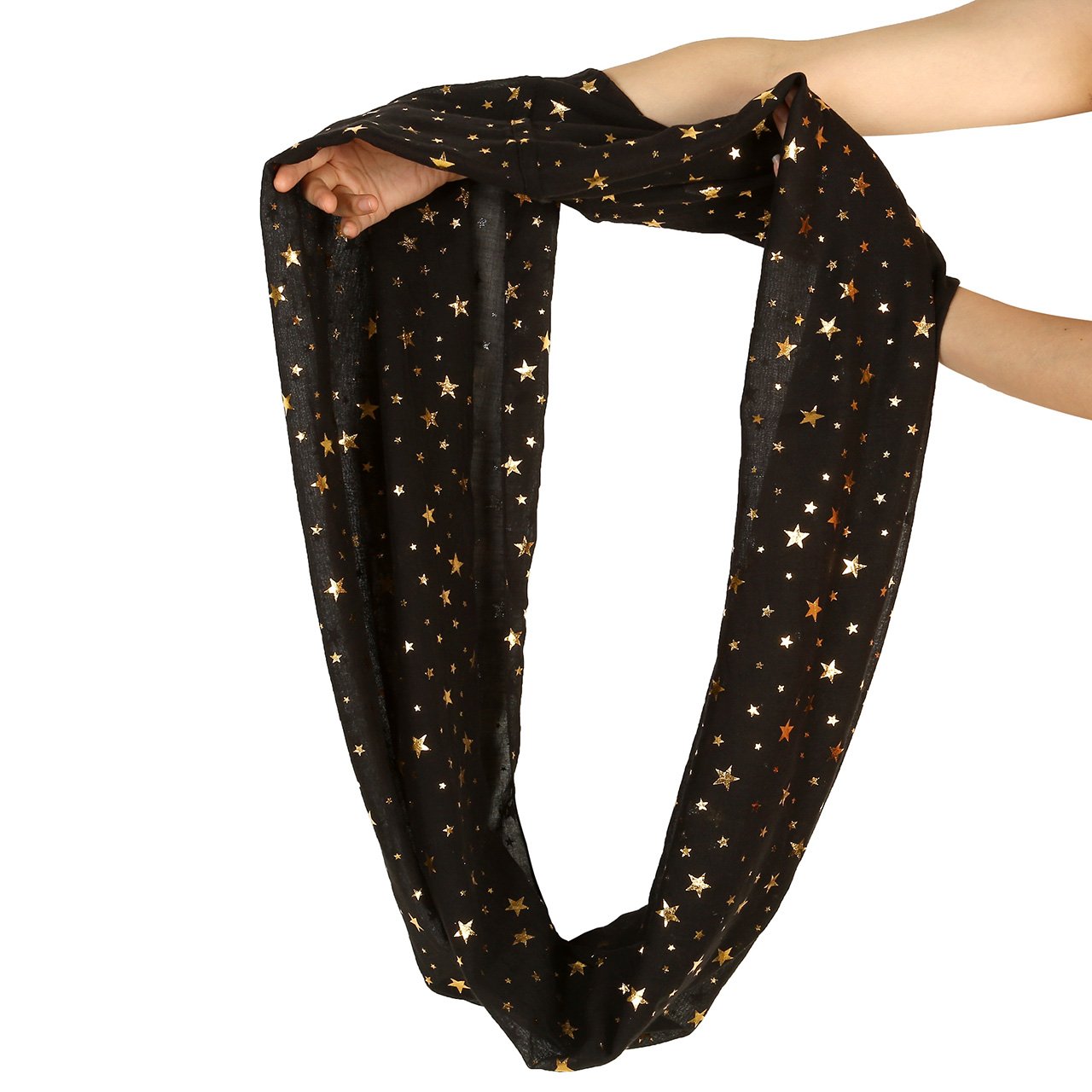 CHIC DIARY Women Ladies Star Printed Pattern Lightweight Head Pashmina Wrap Scarf … (01-Black)