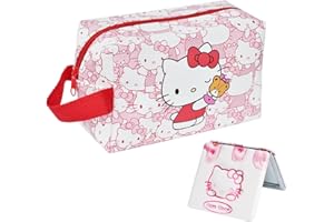 ENENSET kitty Travel Cosmetic Bag, Large Capacity Cartoon Cosmetic Pouch Makeup Bag with Zipper, PU Travel Toiletry Bag Makeup Accessories Organizer, Foldable Storage Bag Makeup Pouch for Girls