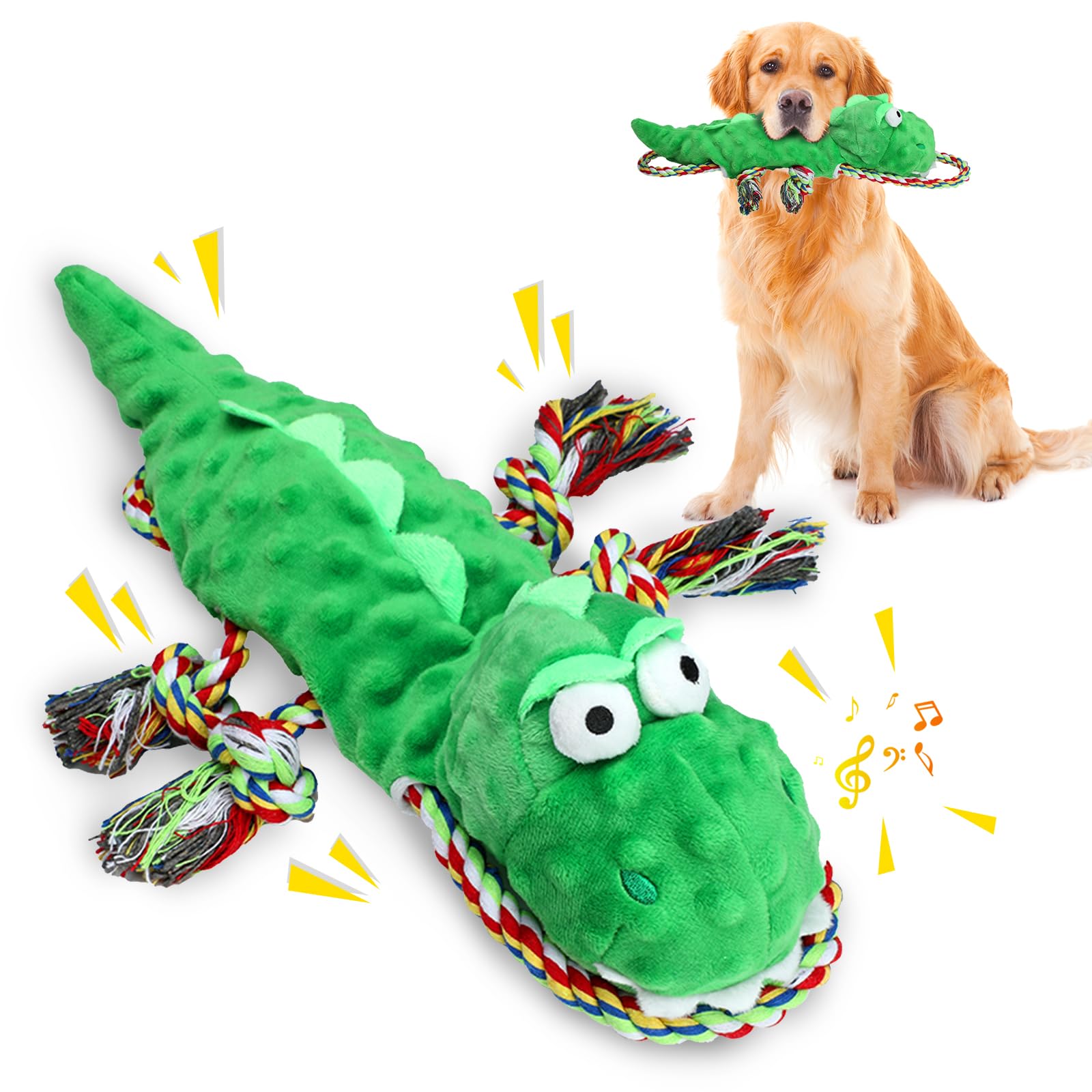 Lairle Dinosaur Plush Squeaky Toys - Soft Durable Dog Teething Chew Toys for Small, Medium & Large Dogs