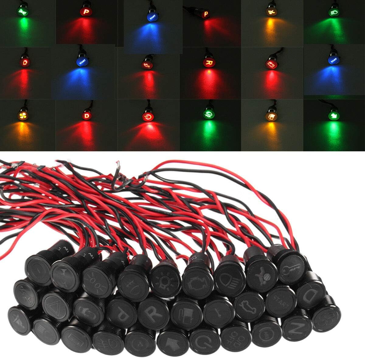 12 24V 10mm Symbol LED Dash Panel Warning Pilot Indicator Signal Light Car Boat