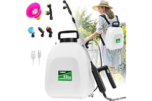 Battery Powered Sprayer 3.2 Gallon, VAXMAY Backpack Sprayer with 5 Mist Nozzles, Electric Garden Sprayer with USB Rechargeable Handle 32" Retractable Wand Portable Weed Sprayer for Lawn, Garden, Yard