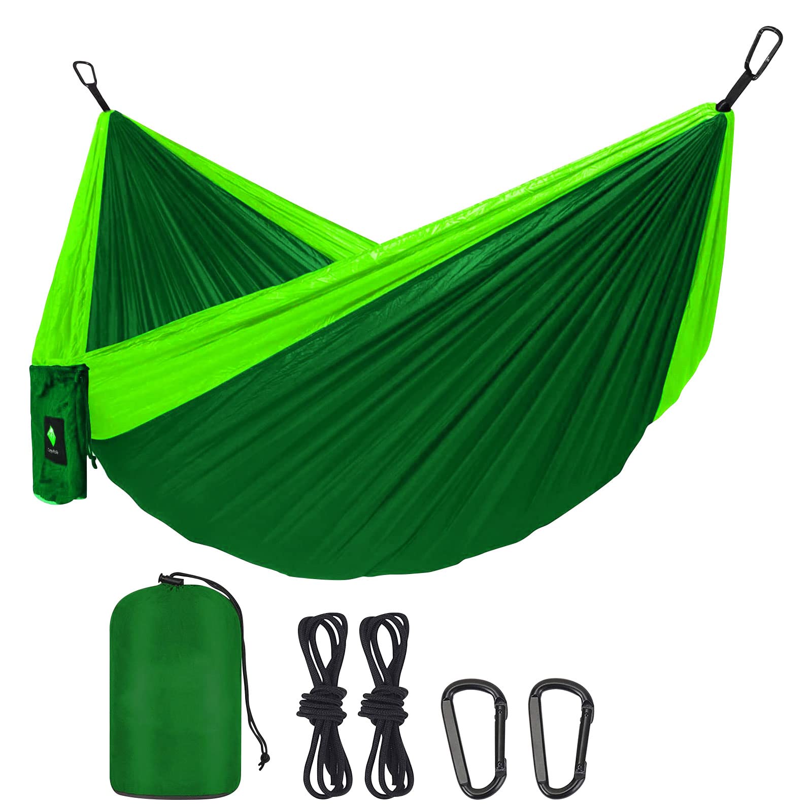 DULKET Camping Hammock Portable Ultralight Travel Hammocks Breathable Nylon with 5 FT Tree Straps for Outdoor Camping Hiking Backpacking Indoor Garden （150kg Capacity） (Green)