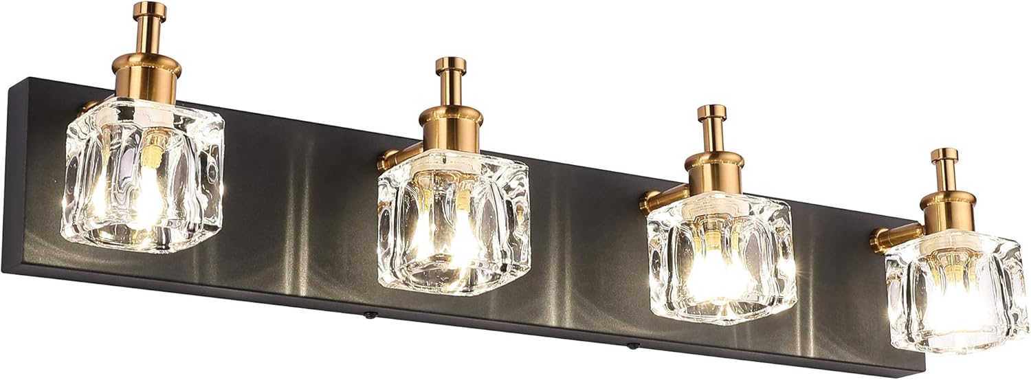 PRESDE Bathroom Vanity Light Fixtures Over Mirror Modern LED 4 Lights Black Wall Mirror Lighting - - 