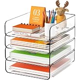 FANXIYQ 4-Tier Acrylic Paper Tray Organizer, Clear Stackable Desk File Organizer for Documents, Files, Letters, A4 Paper, Books, Notes, Mail &amp; Paper Storage, Office Classroom Home