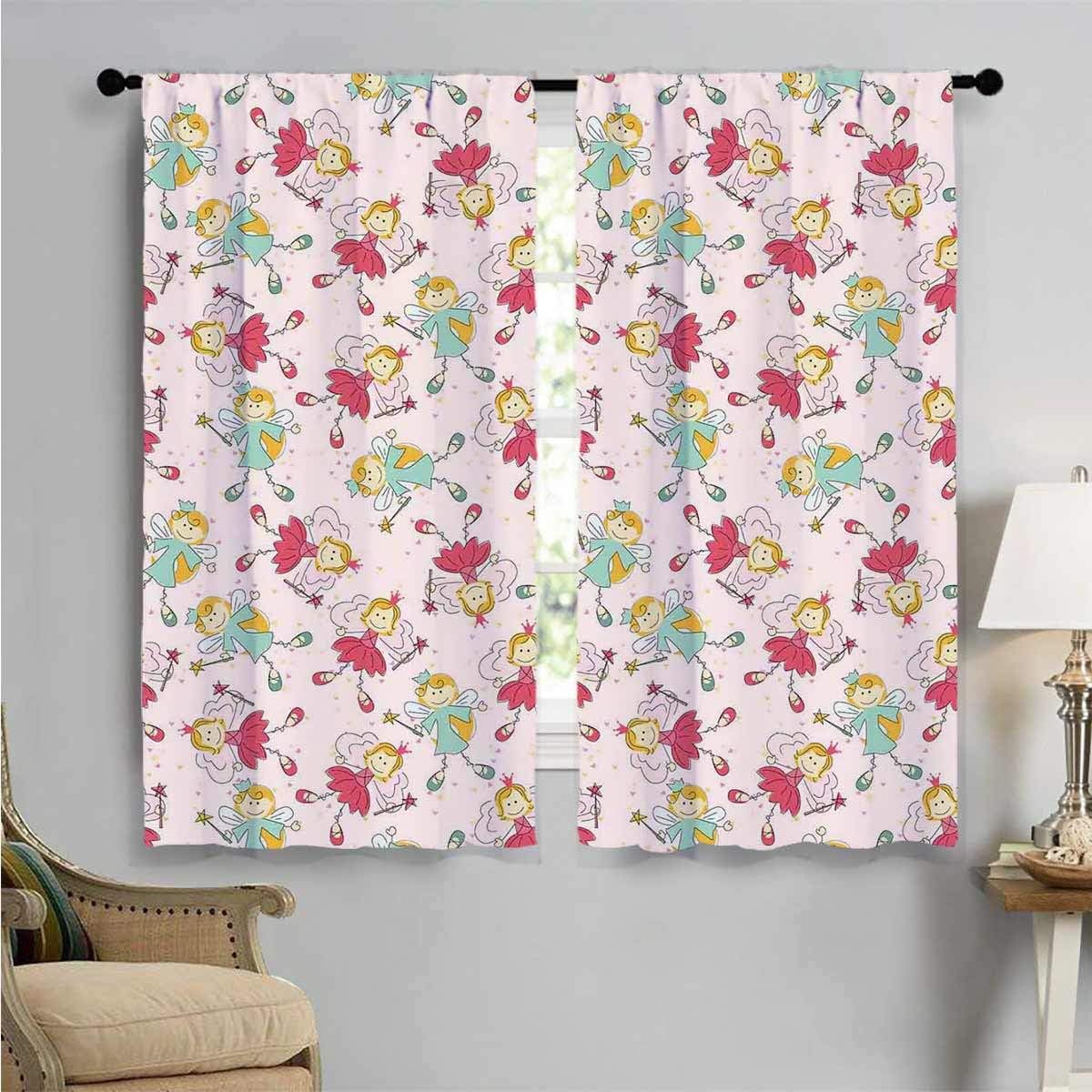 SUZM Room Darkening Wide Curtains， Princess Fairy Kids