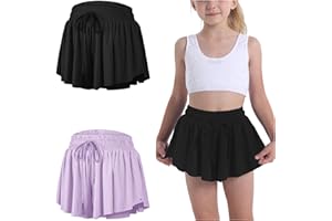 SKYANT Flowy Butterfly Shorts for Girls 2-in-1 Athletic Running Skirt Shorts Cheer Tennis Dance Preppy with Spandex Liner