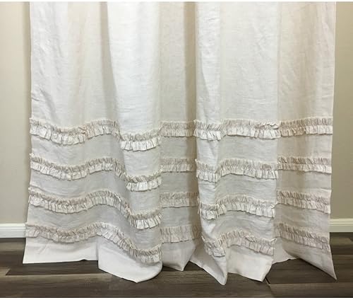 Amazon Com Cream Linen Shower Curtain With 4 Rows Of Ruffles