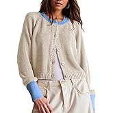 UNCLECAT Women's Cropped Cardigan Sweaters Fall Long Sleeve Open Front Cardigans Button Down Color Block Knit Outwear Coats