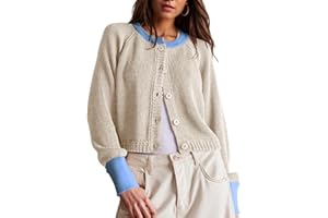 UNCLECAT Women's Cropped Cardigan Sweaters Fall Long Sleeve Open Front Cardigans Button Down Color Block Knit Outwear Coats