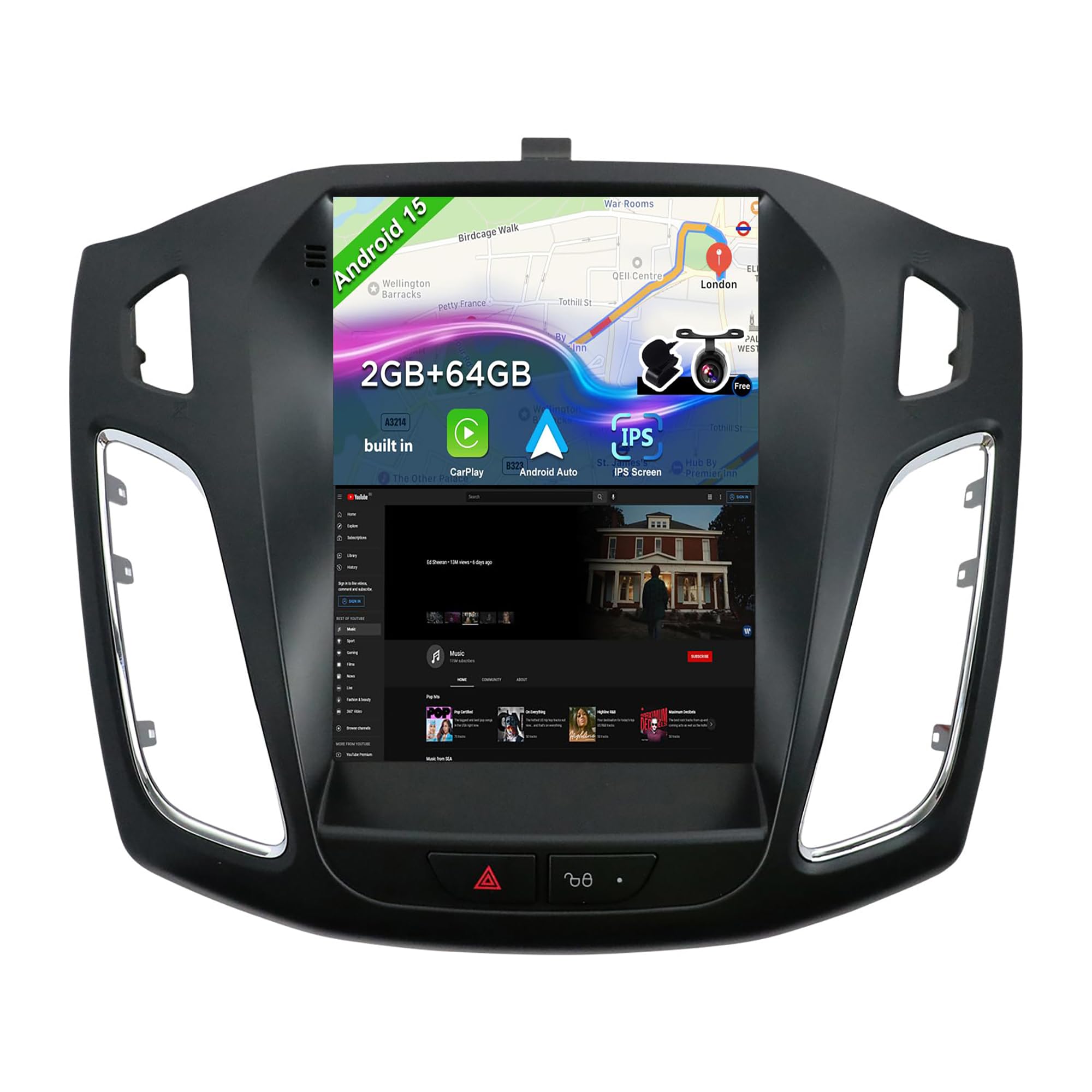 JOYX Android 14 Car Stereo Fit for Ford Focus (2010-2017) - 2G/32G - GPS 2 Din - Head Unit with FREE Rear Camera & Canbus - Support DAB/Steering Wheel/Bluetooth/WiFi/Mirrorlink/4G/Carplay - 9.7 Inch