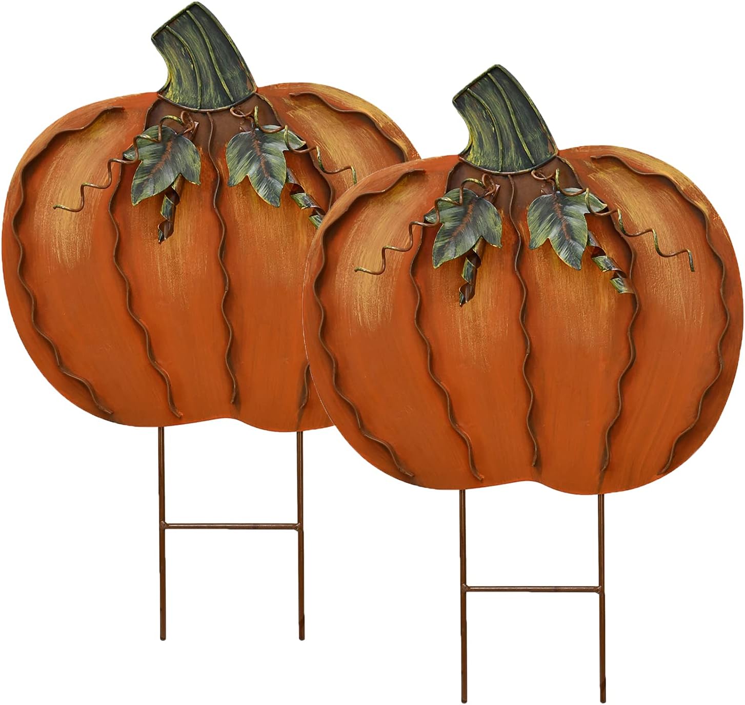 Decorative Garden Stakes - Metal Pumpkin Stakes Yard Signs Fall Decor Decorative Garden Stake Lawn Pumpkins Ornaments Outdoor Autumn Decoration for Harvest Halloween Thanksgiving (17.5