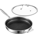 MOUTIUS 12-Inch Non Stick Frying Pans, Ceramic Coating NonStick Stainless Steel Pan Set, Tri-Ply Skillets and Pan Set with Lid, Cool-Touch Handle, Dishwasher and Oven Safe