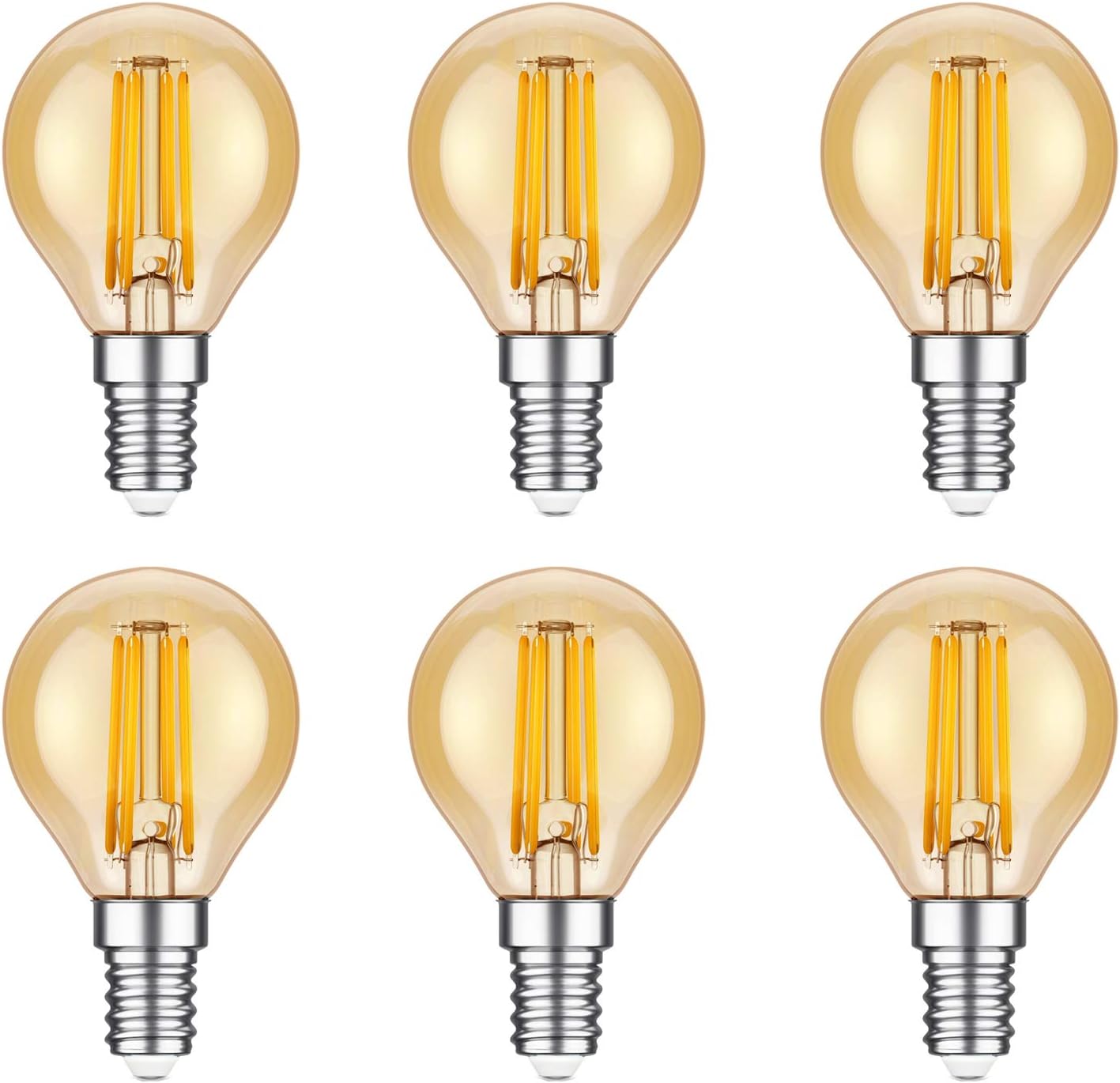 HUAMu E14 LED Bulbs, LED Filament Light Bulbs, 4W (40W Equivalent), Amber Glow, 2200K, E14 Base, Golf Ball P45/G45, 6 Pack