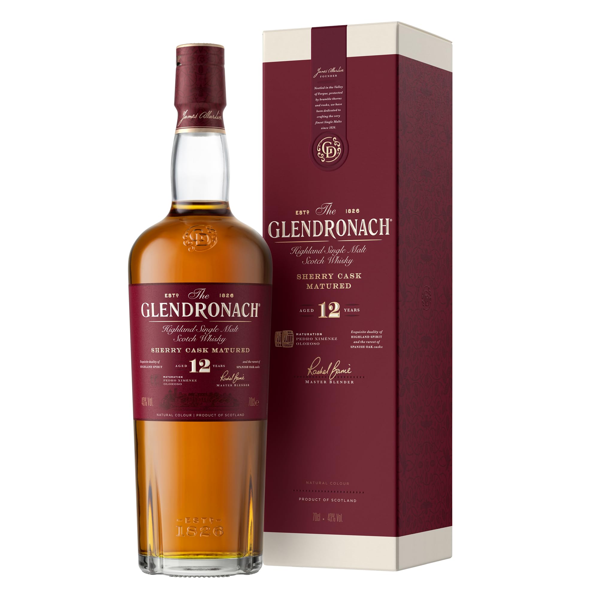 The Glendronach 12 Jahre - Premium Single Malt Whisky - Geschenkempfehlung - Vollmundig, cremig und würzig mit Sherrynoten - 0.7L/43 Prozent Vol