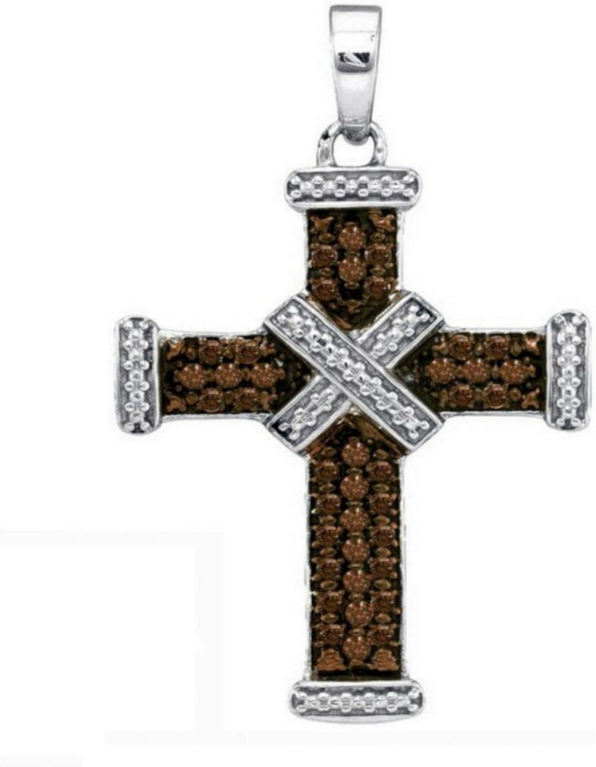 Brandy Diamond Chocolate Brown Silver Glorious Cross