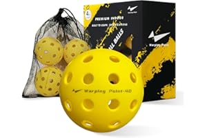 Warping Point Outdoor Pickleball Ball | 40 Holes | 4 Pack, 12 Pack | Meet USAPA Specifications | High Bounce Durable Practice Pickle Ball with Mesh Bag for Beginner Intermediate Player | Yellow, Green
