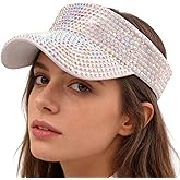 Bling Shiny Rhinestones Sun Visor hat Cap for Women,Adjustable Summer Beach Visor Caps Running Tennis Golf Sun hat