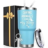 Lifecapido Vet Tech Gifts, Saving Animals Is Kinda My Thing 30oz Tumbler with Keychain, Vet Tech Week Gifts for Veterinarian Technologists, Blue