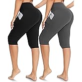 FULLSOFT 2 Pack Women's Capri Leggings - High Waisted Knee Length Capris Yoga Pants for Summer Casual Workout