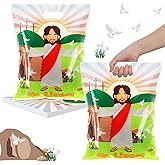 Shinylin 60 Pieces Large Easter He Lives Goody Bags 15.8" x 11.8" Inspirational Religious Gift Bags for Egg Hunt, Easter Party Supplies