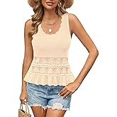GREAIDEA Sweater Vests Women Crochet Crop Tank Tops Sleeveless Ruffle Hem Knit Summer Boho Peplum Casual Cute Tops