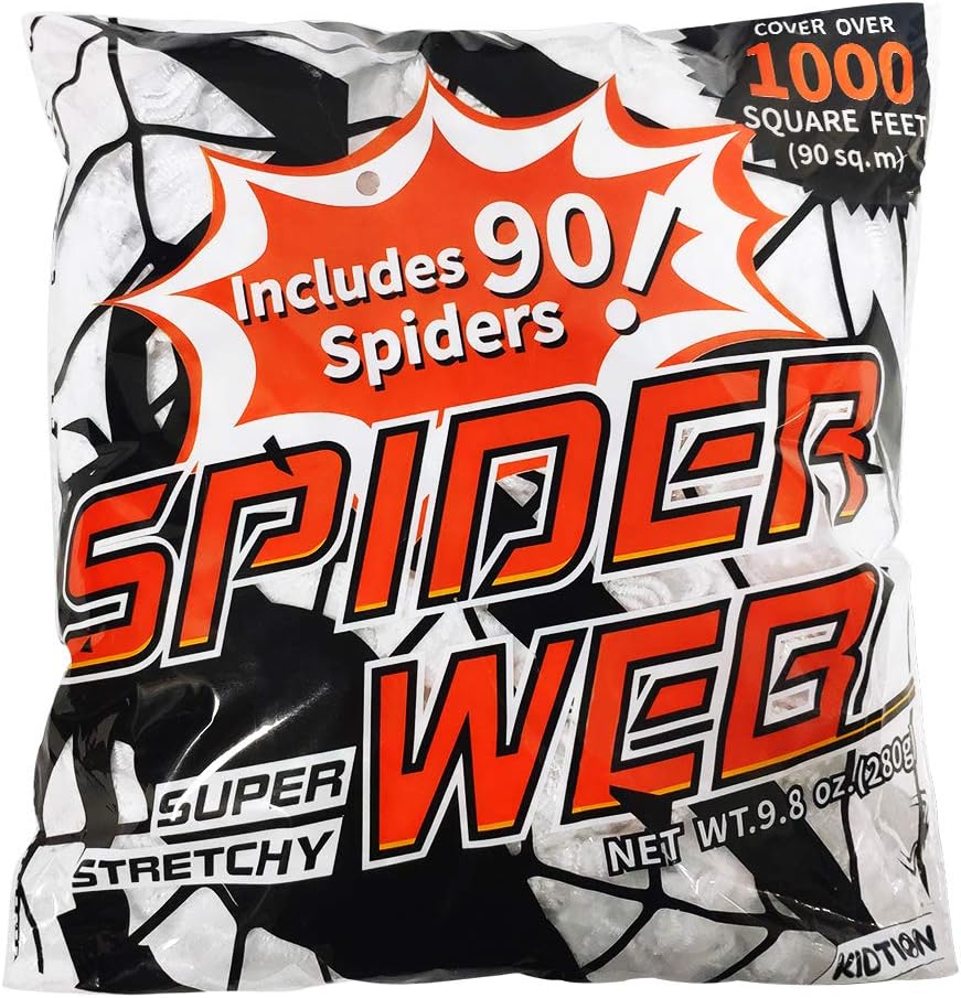 Kidtion 1000 sqft Halloween Spider Web with 90 Extra Fake Spiders– Designed for Halloween Decorations or as Party Favors, Super Stretchy Giant Cobwebs Decoration, Spider Webbing for Indoor/Outdoor 9.8oz: Toys & Games